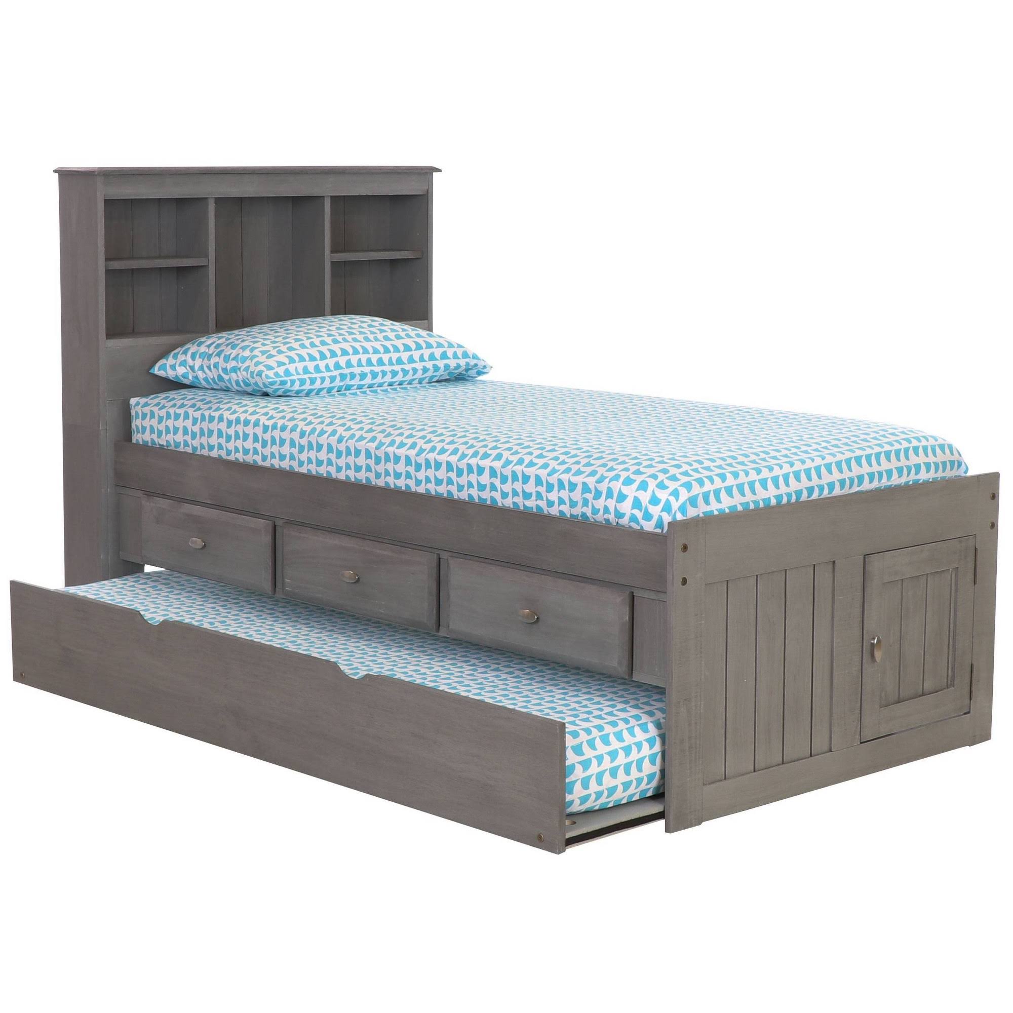 Discovery World Furniture Charcoal Twin Bookcase Bed with 3 Drawers and Trundle
