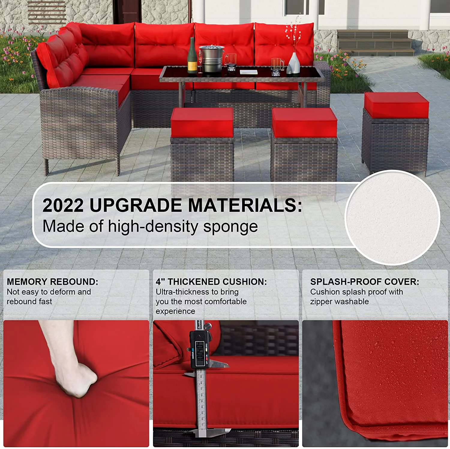 Gotland 7 Piece Outdoor Patio Furniture Set All-Weather Wicker Rattan Sofa Set Outdoor Sectional Conversation Set with 3 Loveseats