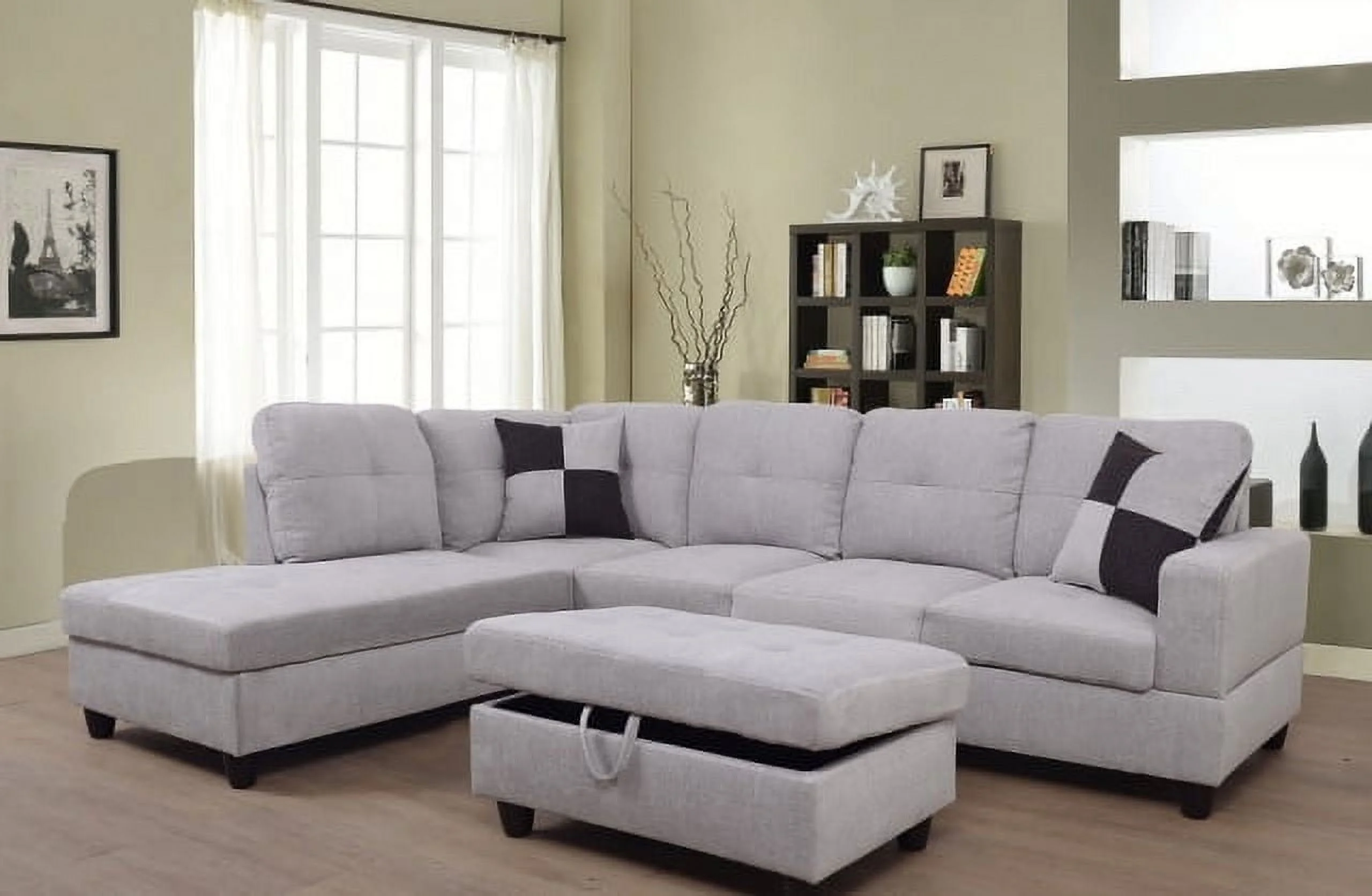 PonLiving Furniture_NEW STYLE_ Dark Gray Linen Sofa Set with Nailhead Trim PonLiving Furniture_NEW STYLE_ Dark Gray Linen Sofa Set with Nailhead Trim