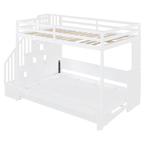 Queen Size Farmhouse Murphy Bed Cabinet with Charging Station, Foldable Platform Bed Frame with 2 Storage Drawers