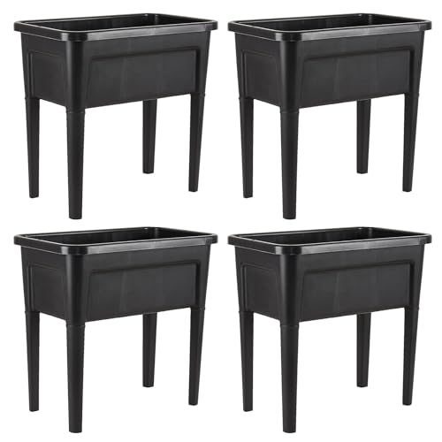 4 Pcs Plastic Raised Garden Beds with Legs，16 Gallon Outdoor Elevated Garden Planter Box，Perfect for Flowers, Vegetables, and Herbs