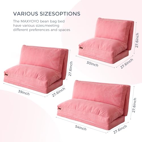 MAXYOYO Bean Bag Bed Folding Sofa Bed Floor Mattress for Adults, Extra Thick and Long Floor Sofa with Corded Washable Cover, Dark Grey, 30x95 Inch