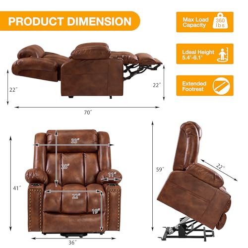 Triple Motor Large Power Lift Recliner Chair for Elderly with Heat and Massage, Lay Flat Lift Chairs for Seniors Infinite Position, Extended Footrest