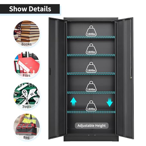 Metal Storage Cabinet, 72" H x 36" W x 18" D Locking Cabinet with Adjustable Shelves, Steel Storage Cabinets for Garage, Home, Office, Pantry (White)