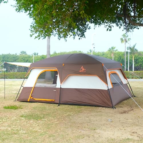 KTT Extra Large Tent 10-12-14 Person(B),Family Cabin Tents,2 Rooms,3 Doors and 3 Windows with Mesh,Straight Wall,Waterproof,Double Layer