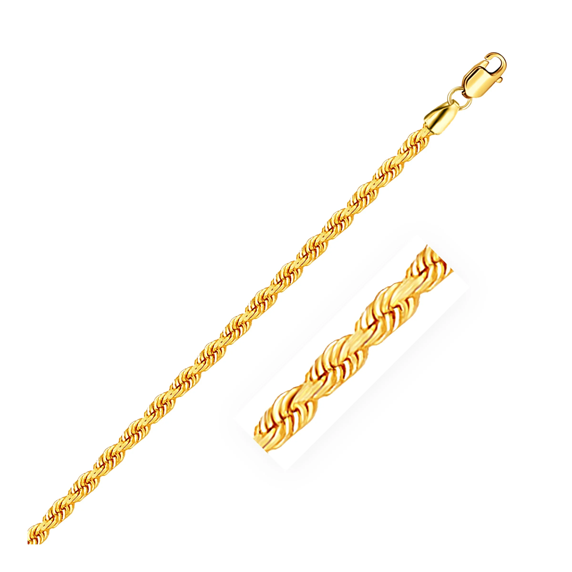 3.0mm 14k Yellow Gold Solid Rope Chain 30 in