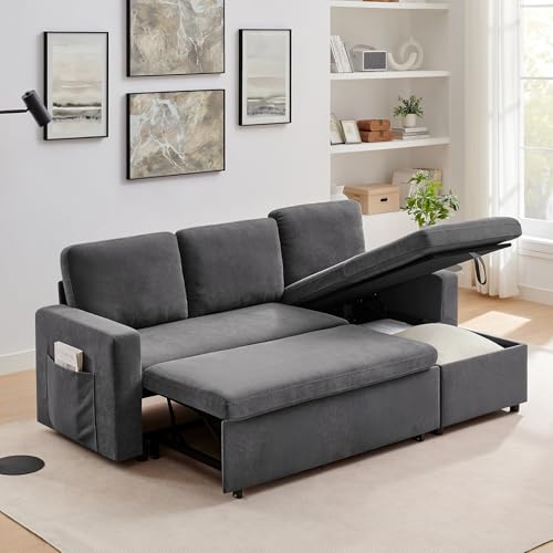 55" 3-in-1 Convertible Sleeper Sofa Bed with Adjustable Backrest - Soft Chenille Futon Couch for Living Room, Office & Apartment, Beige