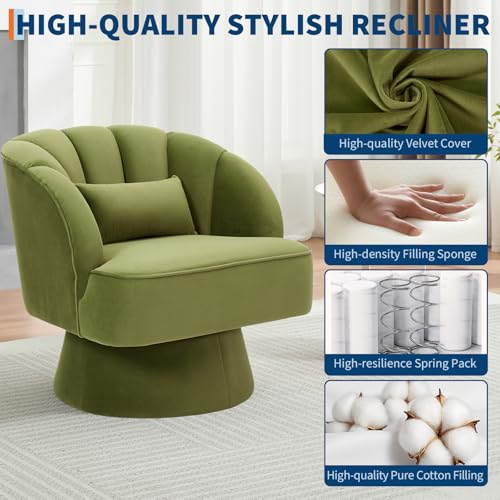 GarveeHome Modern Swivel Barrel Accent Chair, 360° Teddy Fabric Upholstered Armchair with Striped Backrest & Plush Padding