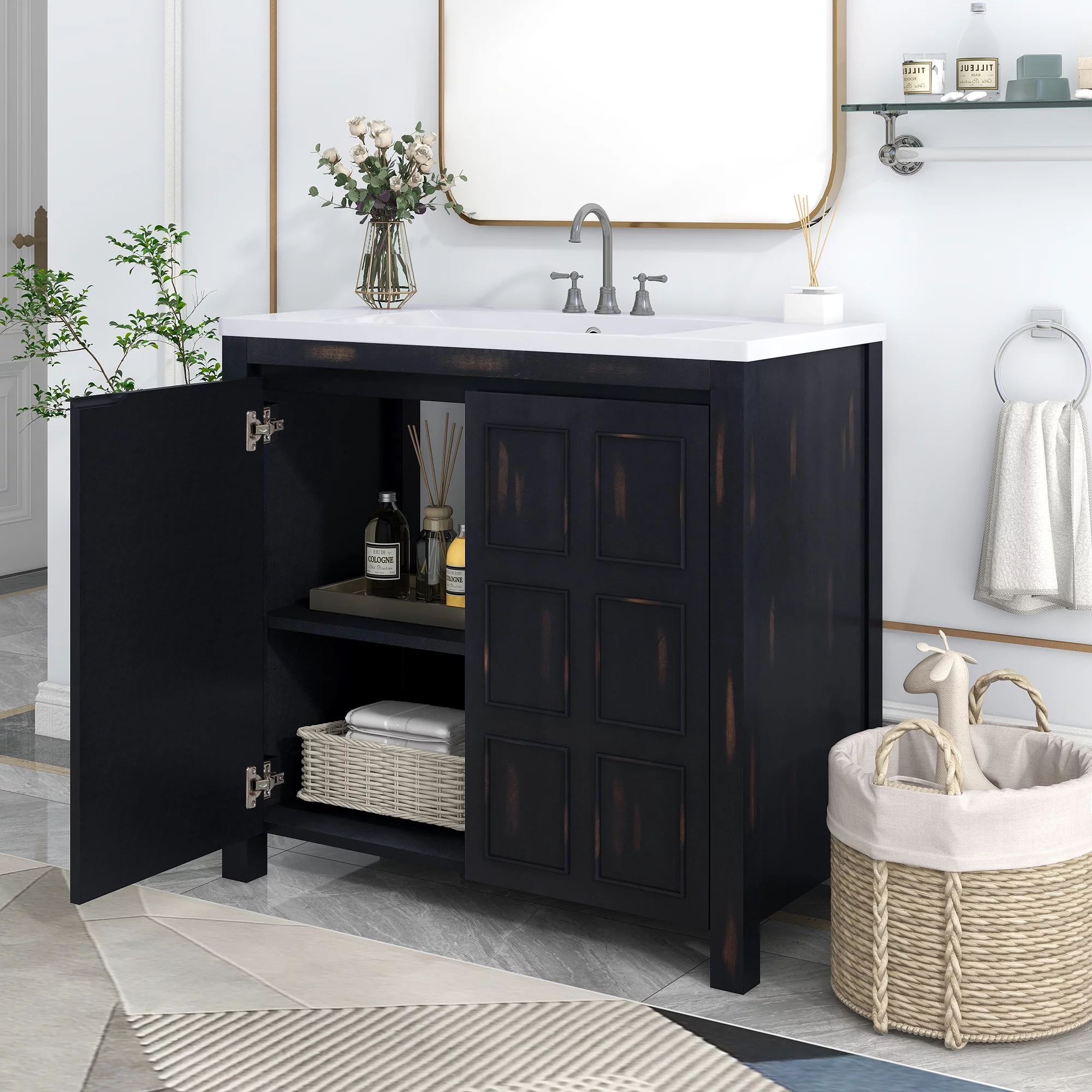 Churanty 36" Bathroom Vanity Cabinet with Sink Combo Set,Vanity Cabinet with Soft Closing Door and Adjustable Storage Shelves, Retro Espresso