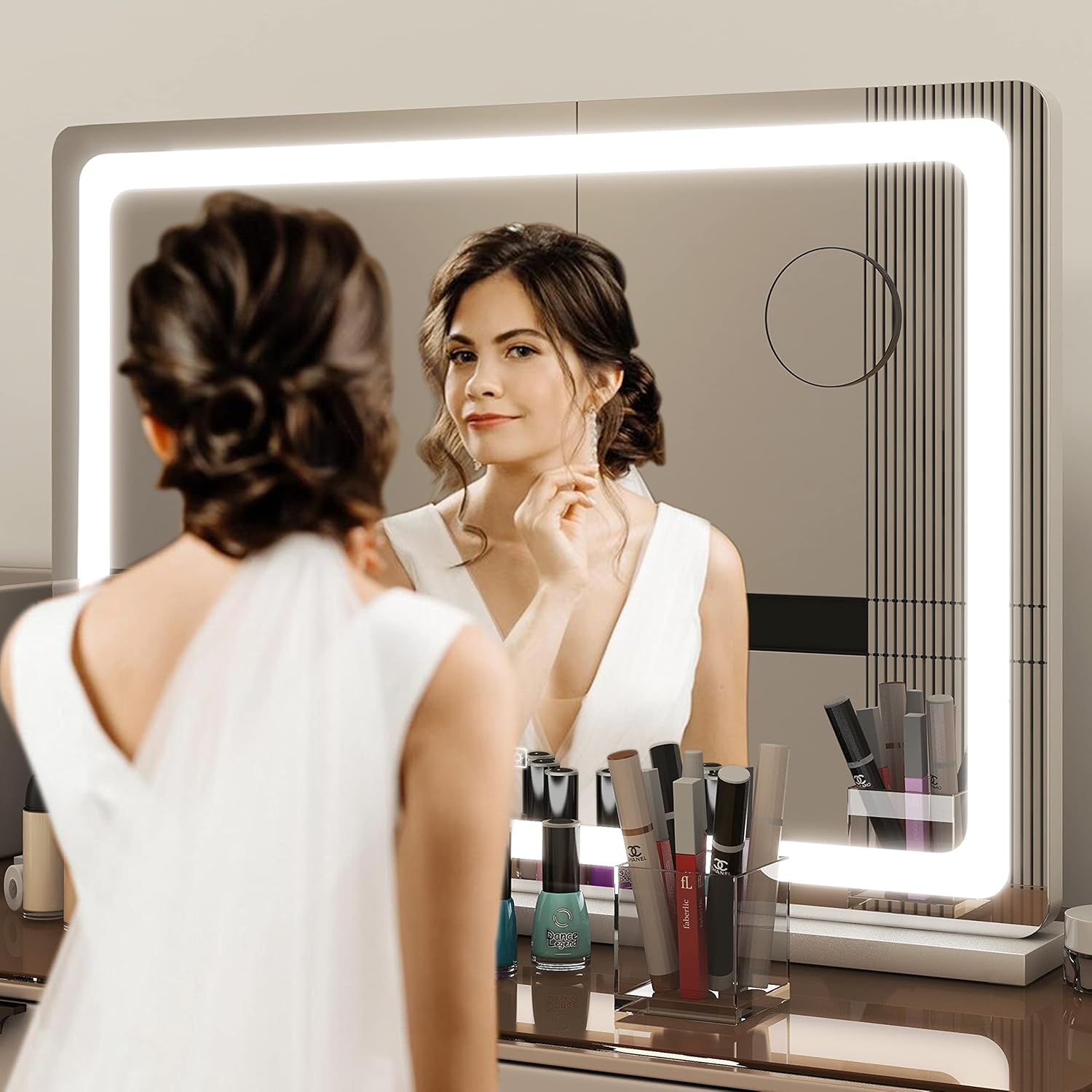 Vierose Large Vanity Mirror with Lights, 31"x 21" Extra Big Makeup Mirror with Light Strip, Oversized Light up Mirror for Desk