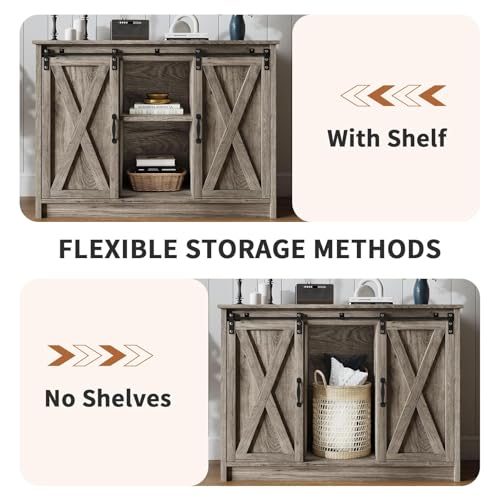 4 EVER WINNER Coffee Bar Cabinet with Sliding Barn Doors, 42” Sideboard Buffet Cabinet with Storage