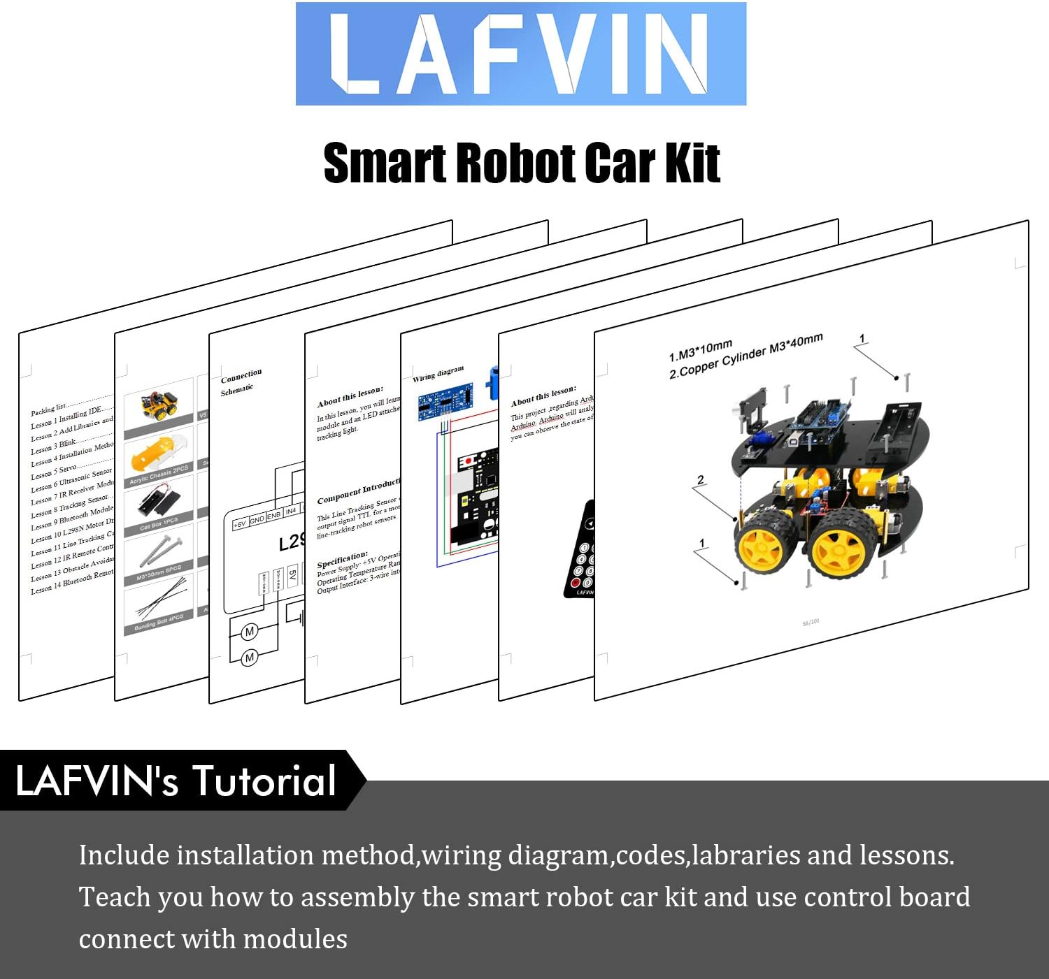 LAFVIN Smart Robot Car Kit Include Ultrasonic Sensor, Bluetooth Module,R3 Board Compatible with Arduino IDE with Tutorial Pack of 2