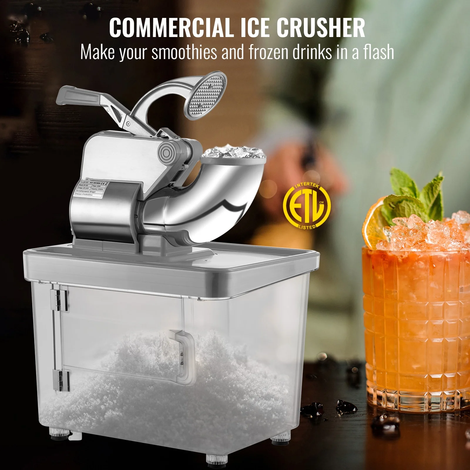 BENTISM Commercial Ice Crusher, Snow Cone Machine 180 kg/H Snow Cone Maker, Silver