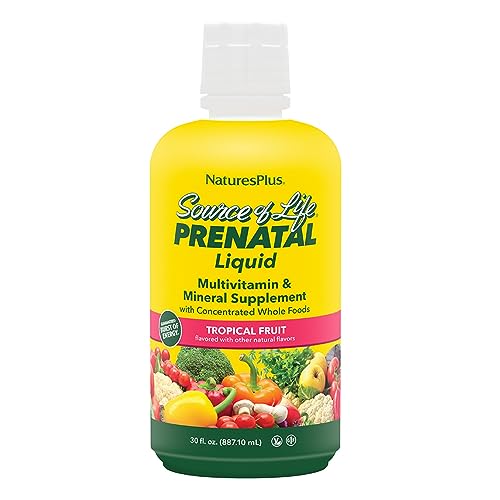 Natures Plus Source of Life Prenatal Liquid, Tropical Fruit - 30 fl oz - Multivitamin & Mineral Supplement - Nutritional Support During Pregnancy