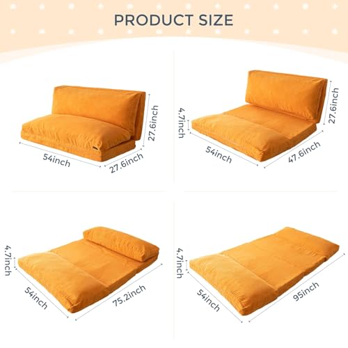 MAXYOYO Bean Bag Bed Folding Sofa Bed Floor Mattress for Adults, Extra Thick and Long Floor Sofa with Corded Washable Cover, Dark Grey, 30x95 Inch