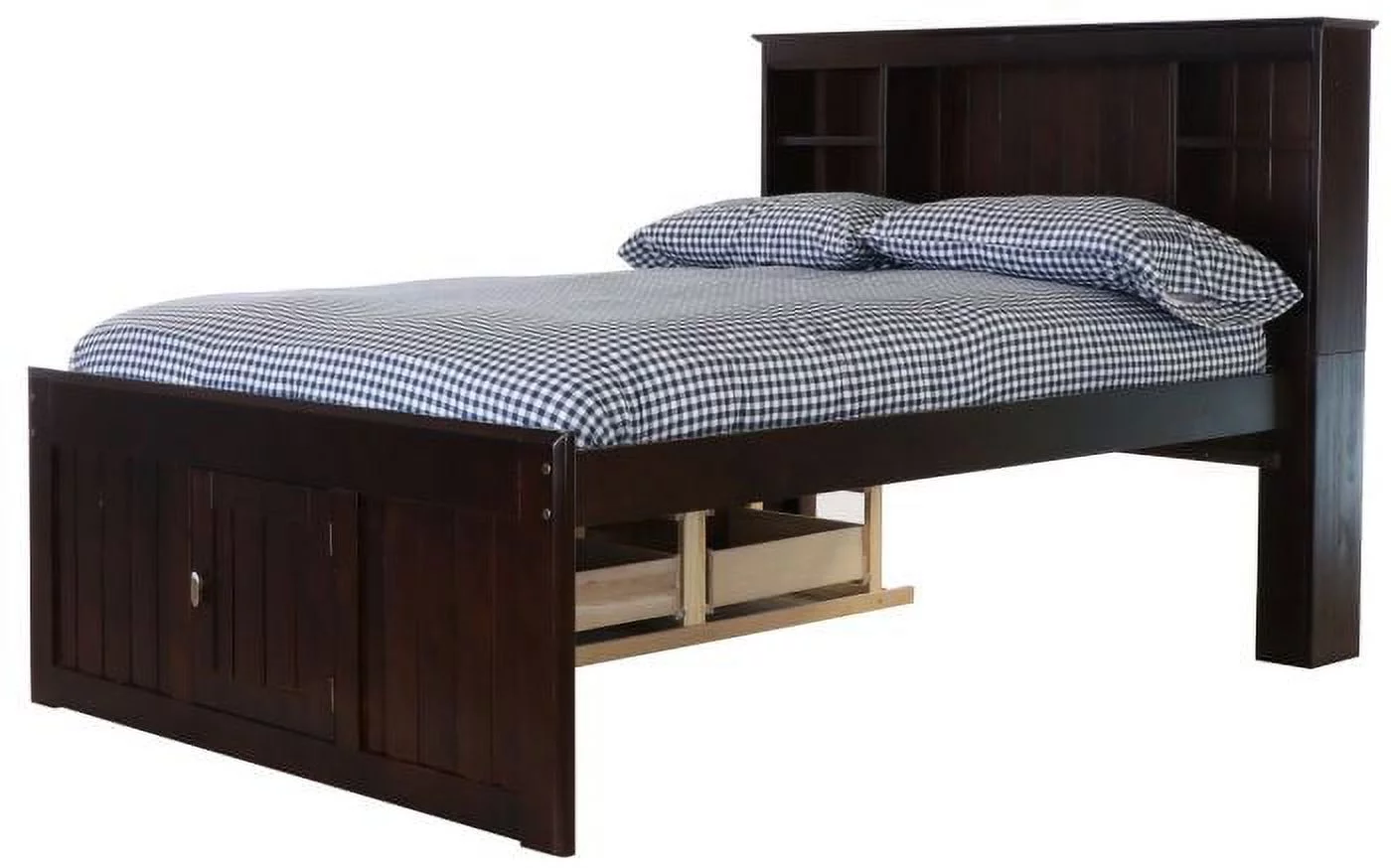 Discovery World Furniture - Full Size Bed Frame with Headboard Bookcase Captain Bed with 6 Drawers, Full Size Bed with Storage, Charcoal