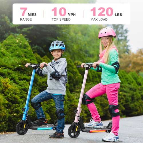 Electric Scooter for Kids Ages 6-12, Equipped with 130W Motor, LCD Display, Foldable Design, LED Color Lights, Rear Motor Brake System