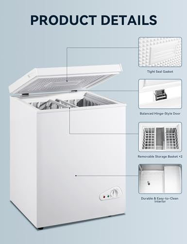 7.0 Cu Ft Chest Freezer - Energy Efficient & Quiet Mini Freezer with Adjustable Thermostat - Compact Deep Freezer for Home, Apartment, and Garage