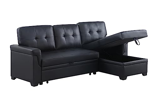 L-Shaped Pull Out Sleep Sofabed,Modern Reversible Sleeper Sectional Sofa Chenille Upholstered Button Tufted Decor with Storage Chaise