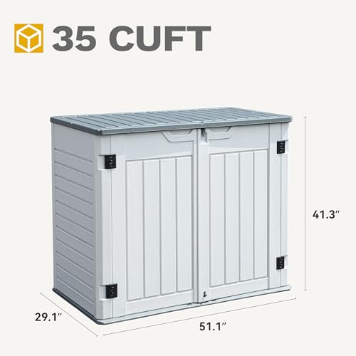 DWVO Outdoor Weather-Resistant Horizontal Storage Shed, 35 Cu Ft Capacity, Lockable and Waterproof, Suitable for Storing Garden Tools, Light Gray