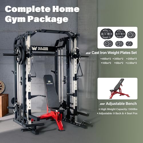 Major Fitness Drone2 Smith△ Machine – All-in-One Home Gym Squat Rack with Weight Bar