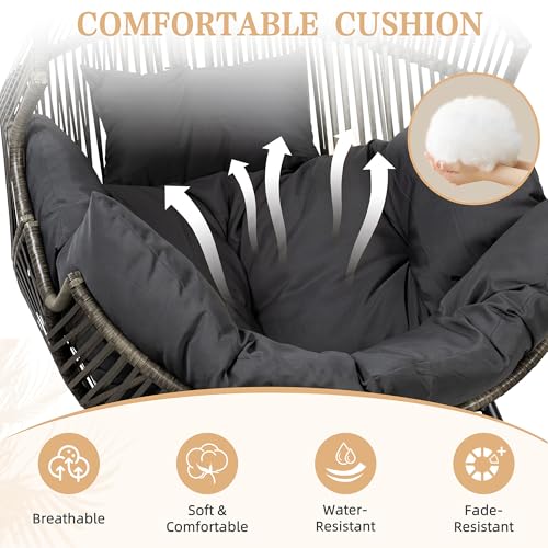 Vongrasig Outdoor Wicker Egg Chair PE Rattan Chair with Cushion, Oversized Patio Lounge Chair for Outdoor, Indoor, Balcony, Backyard, Garden, Black