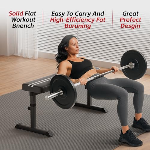 Black Flat weight Bench, Bench workout, Easy Assembly for Training Bench Press with adjustable height