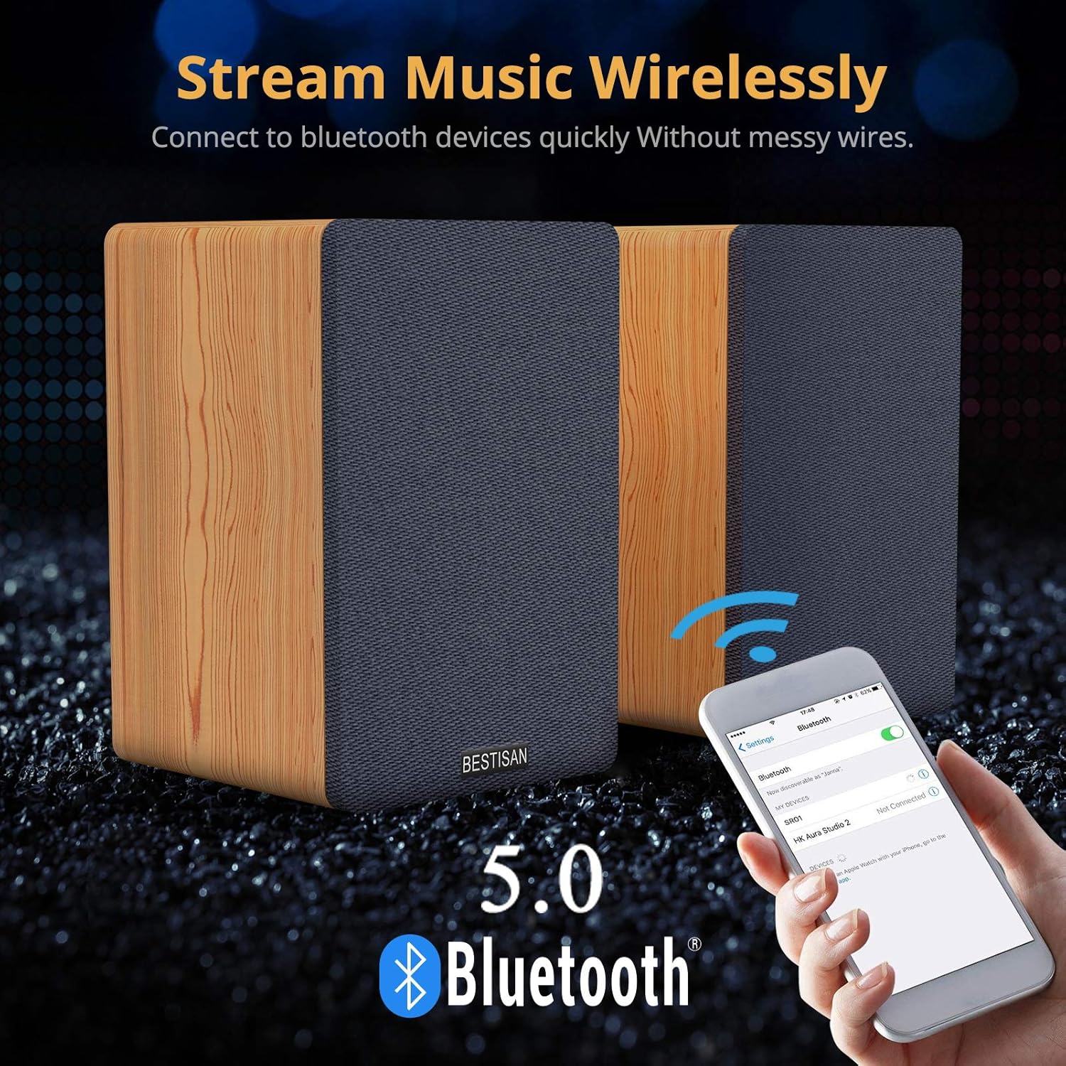 BESTISAN Bookshelf Speakers, Bluetooth Bookshelf Speakers, Wireless Powered Bookshelf Speakers, Bookshelf Speaker with Optical Input