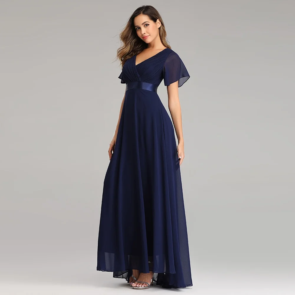 Evening Dresses Elegant V-Neck Ruffles Chiffon Formal Evening Gown Robe Vestidos De Fiesta Dress for Wedding Party