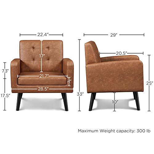 Yaheetech Mid-Century Accent Chairs, PU Leather Modern Upholstered Living Room Chair
