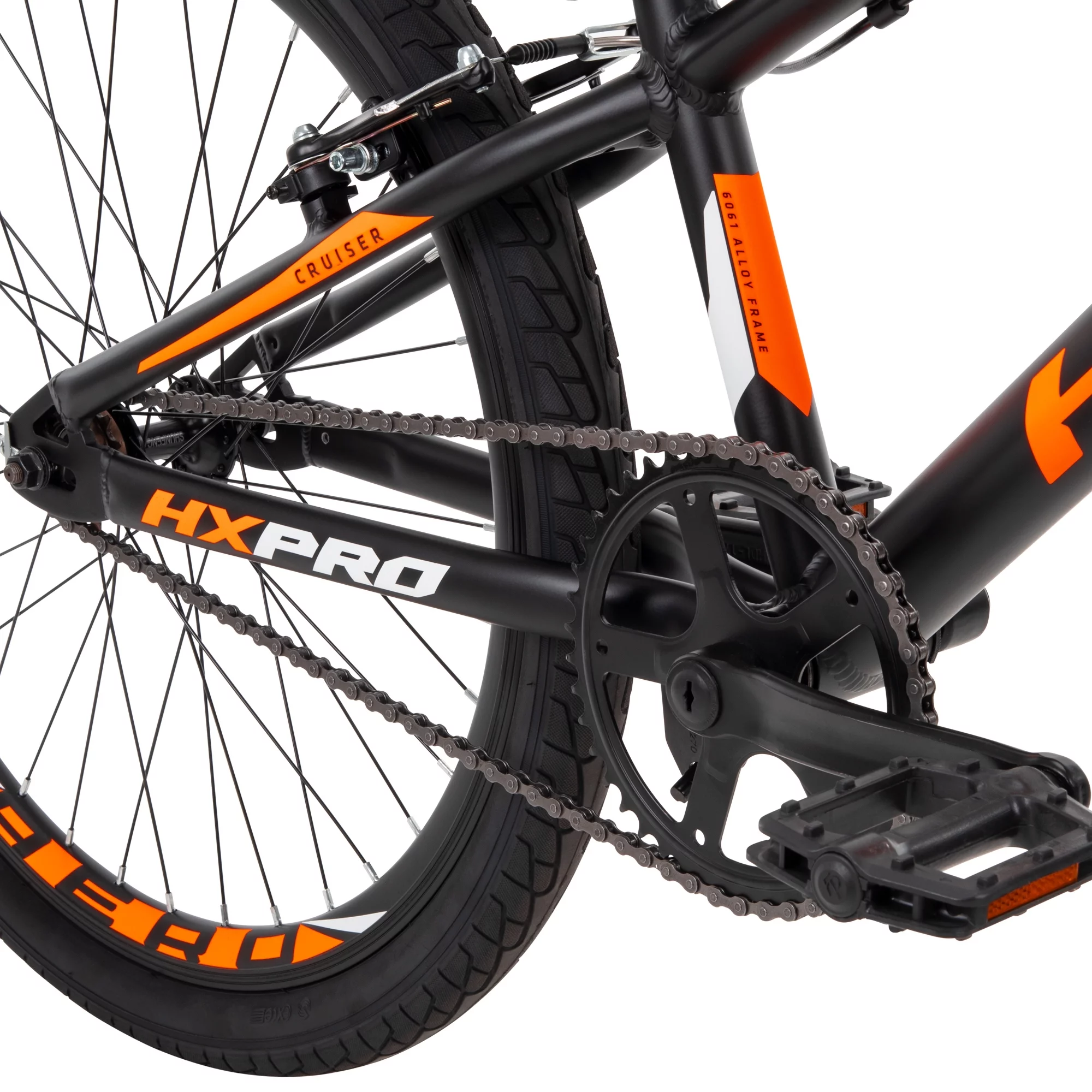 Huffy HX Pro Cruiser 24-inch Aluminum BMX Bike for Boys, Black/Orange