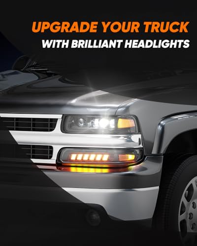 LED Headlights Assembly Headlamps Replacement for 1999-2002 Chevy Silverado 2000-2006 Suburban 00-06 Tahoe Sequential Turn Signal Hi/Low Beam DRL