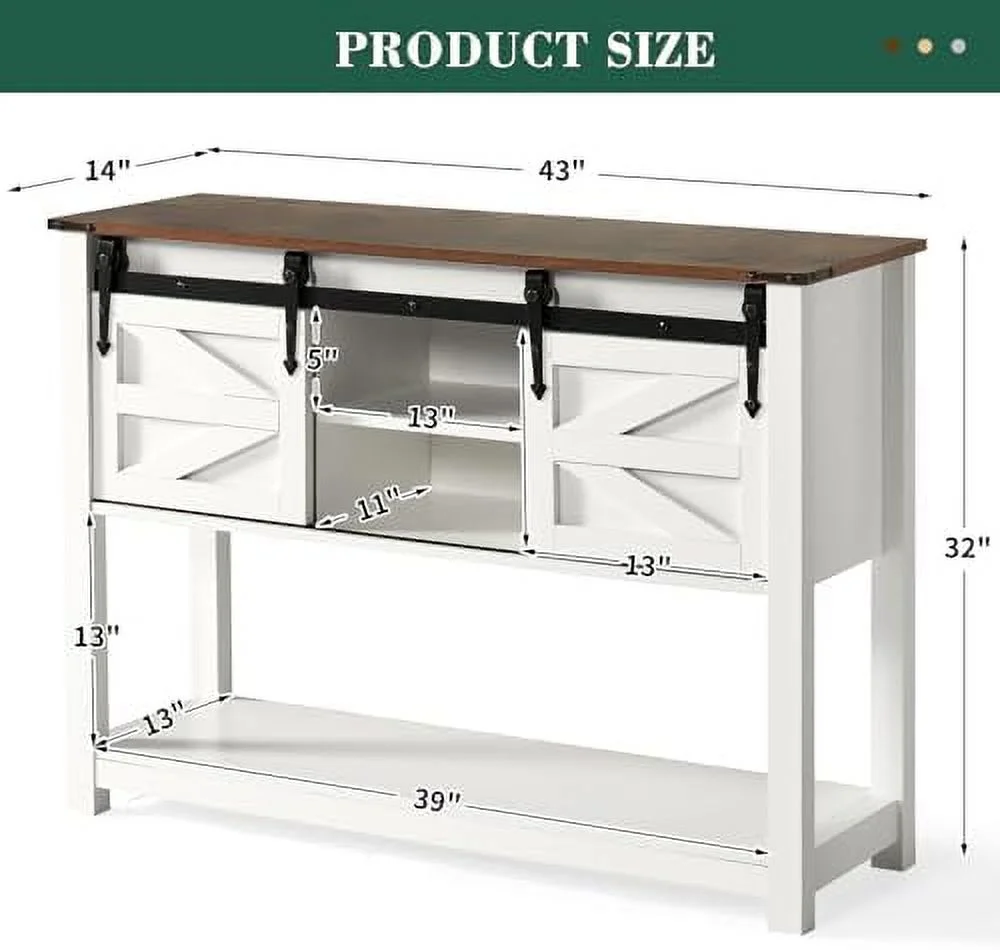 KBANZIBIU Entryway Table with Sliding Barn Doors  43 Inch Farmhouse and Industrial Console Table with   Rustic Sofa Table for Entryway  Hallway