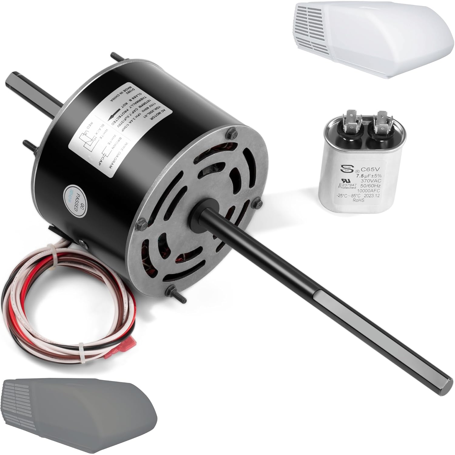 RV Air Conditioner Motor with Capacitor, Direct Replacement for Coleman Mach RV AC Fan Motor, Replaces Fasco D1092, 1/3 HP, 115 Volts, 1675 RPM