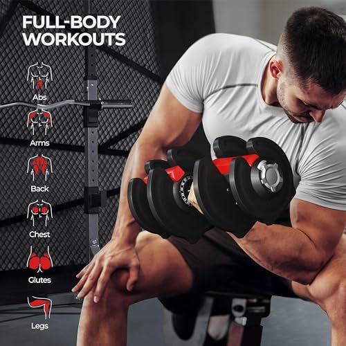 Yaheetech Adjustable Dumbbell Set 28/40/52.5/90LBS Adjustable Dumbbells Fast Adjust Dumbbell Weight Set with Anti-Slip Handle and Tray for Men/Women