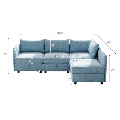 Oversized Modular Storage Sectional Sofa Customizable Seating Group Sofa&Couch Convertible Sleeper Sofabed with Movable Ottomans and Seat