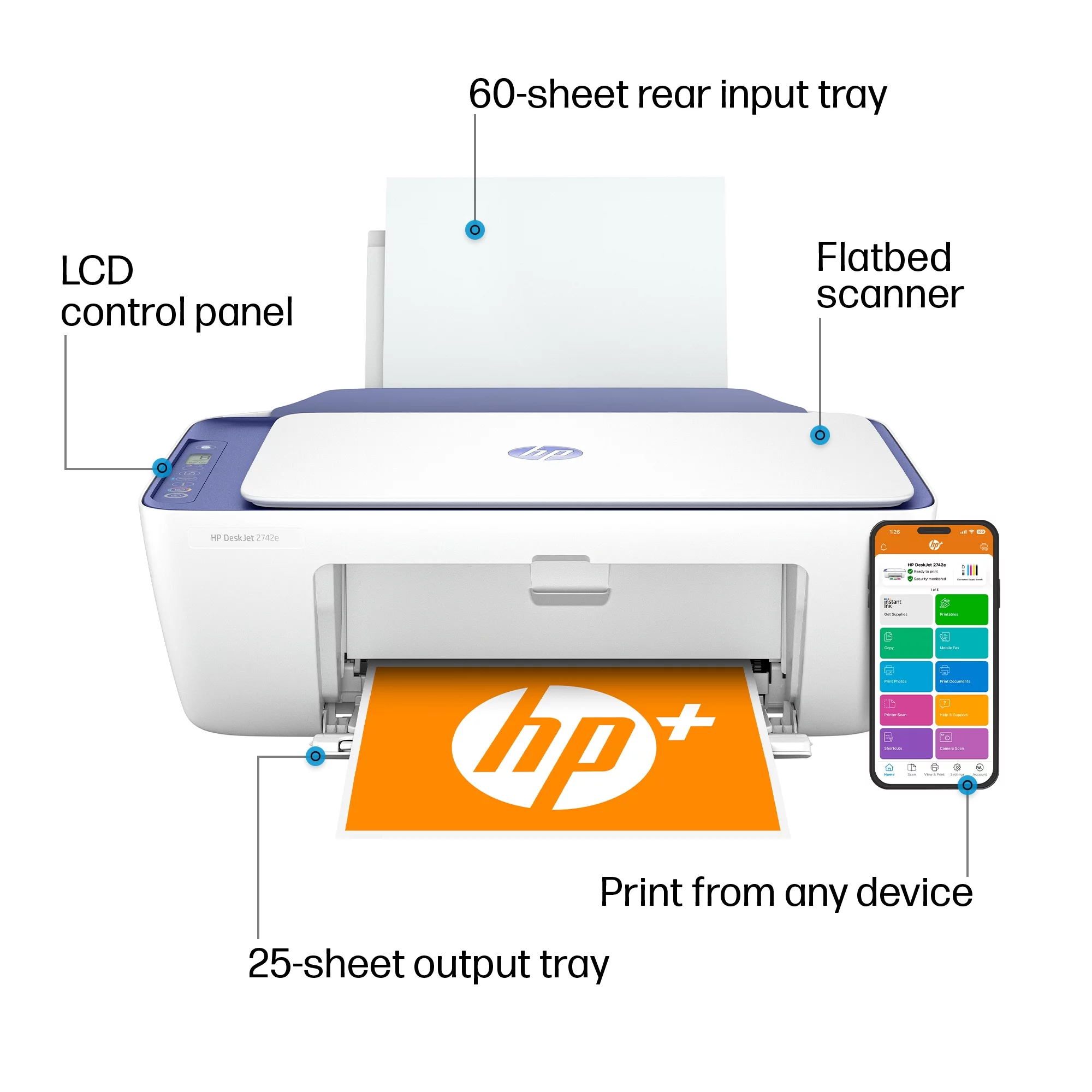 HP DeskJet 2742e Wireless Color All-in-One Inkjet Printer (Milkyway) with 6 months of Instant Ink included with HP+