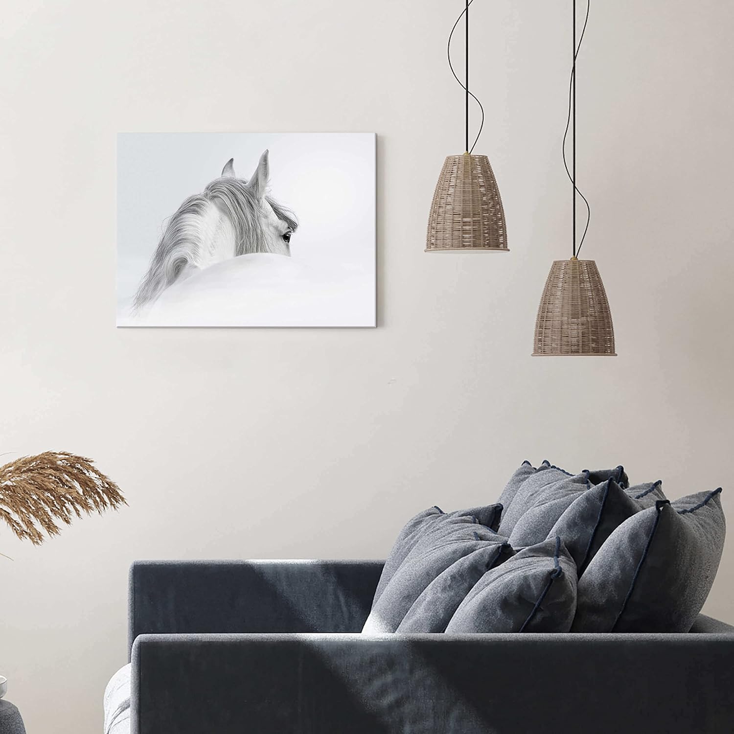 Bedroom Horse Canvas Wall Art: White Pony Picture Equestrian Print Large Modern Animal Portrait Artwork Contemporary Wildlife Painting for Bathroom