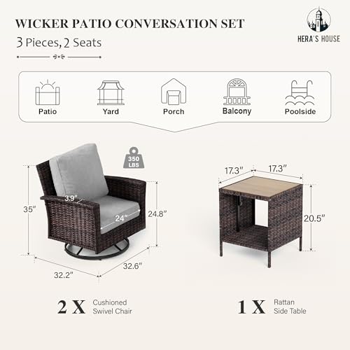 HERA'S HOUSE High Back Patio Furniture Set with Swivel Chairs, Outdoor Wicker Conversation Sets with 5.5" Comfy Cushions, 4 Piece Outside Sofa Sets