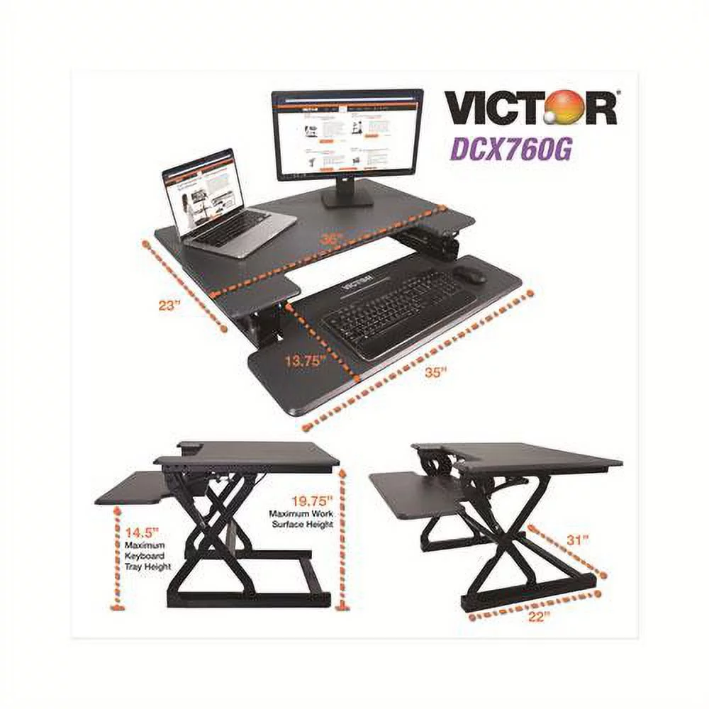 Victor Technology DCX760 High Rise Height Adjustable Standing Desk With Keyboard Tray