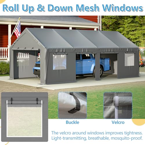 Carport 20x12ft,2in1 Kit Car Canopy Portable Garage,Heavy-Duty Waterproof & UV Protected