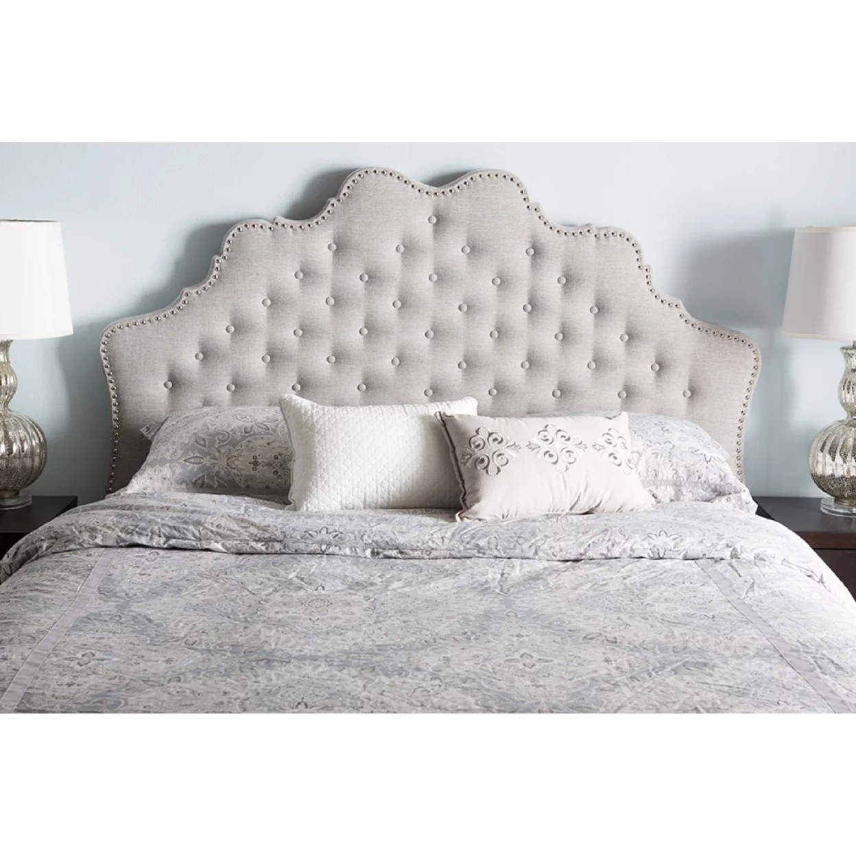 Baxton Studio Hilda Modern and Contemporary Greyish Beige Fabric Full Size Headboard,Wholesale Interiors