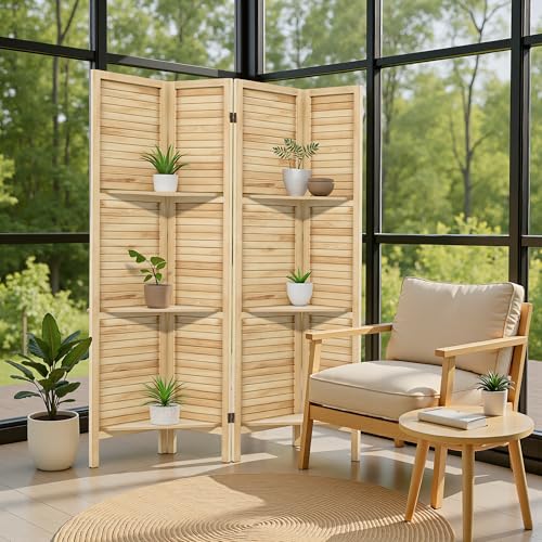Osparple Room Divider with Shelves 6 Panel Wooden Folding Room Dividers Privacy Screen Wall Divider for Room Separation for Office and Apartment