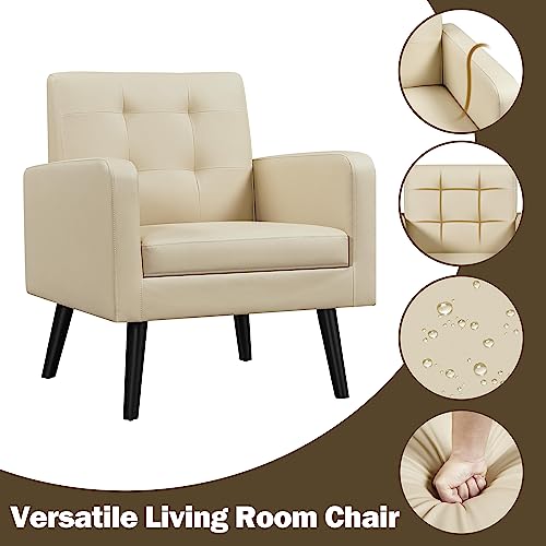 Yaheetech Mid-Century Accent Chairs, PU Leather Modern Upholstered Living Room Chair