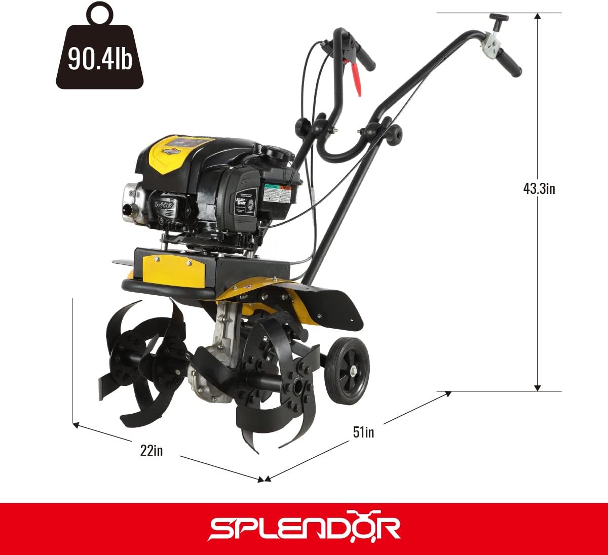 SPLENDOR Gas Powered Tiller 163CC Original B&S 725 Series Engine Model 104M