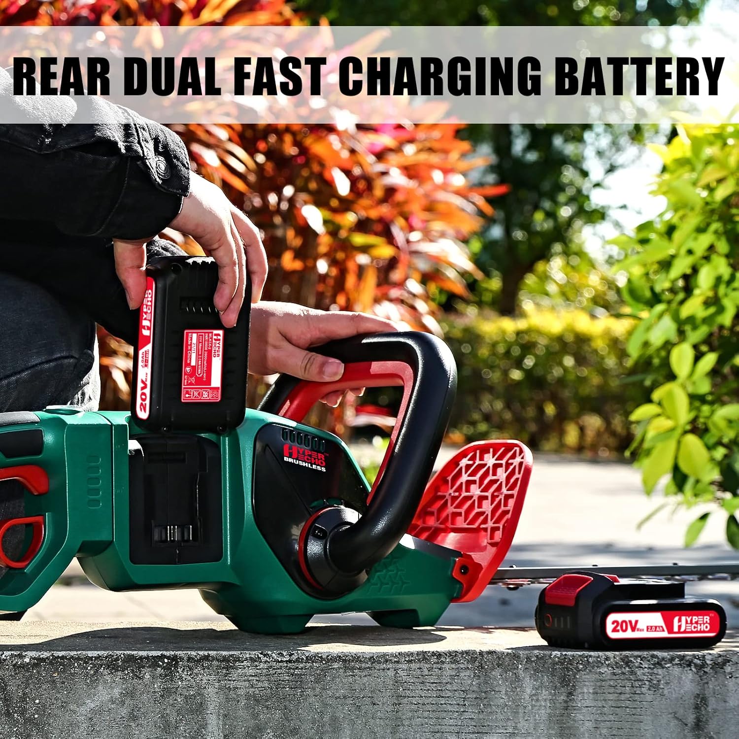 HYPERECHO Cordless Hedge Trimmer 40V MAX 24-Inch 1" Cutting Capacity Cordless Shrub Trimmer Electric Hedge Trimmer Brushless Motor (2.0Ah