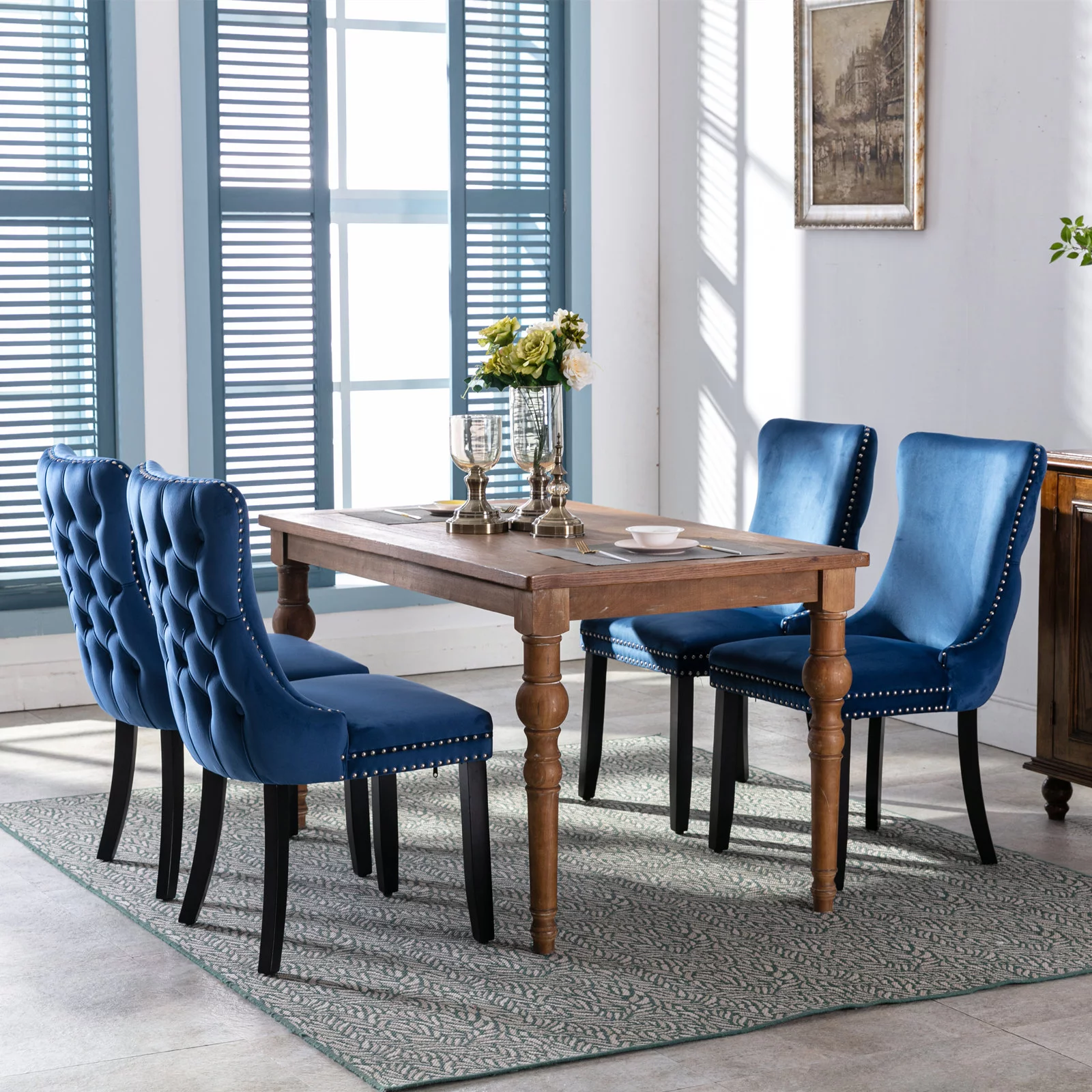 SYNGAR Velvet Dining Chairs Set of 2, Upholstered Wing Back Dining Chair with Handcrafted Button Tufted, Nailhead Trim