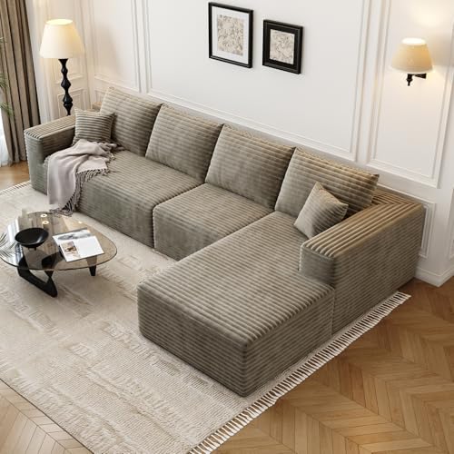 107.5" Cloud Modular Sectional Sofa with 1 Ottoman,Modern Minimalist Upholstered Couches, Comfort U Shaped Sofa for Living Room