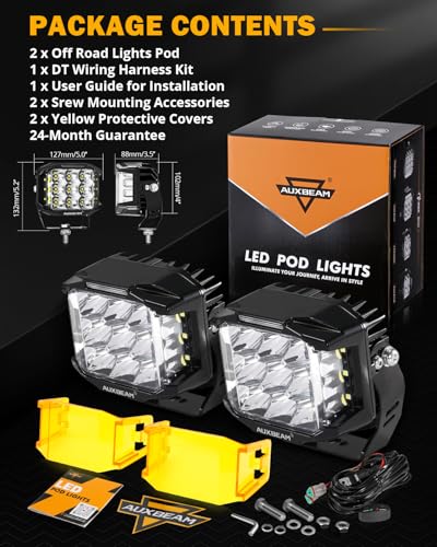Auxbeam V-MAX Series 72W LED Pod Driving Lights, 4x2.5 Inch Rectangle Side Shooter Offroad Cube Spotlights with Amber DRL
