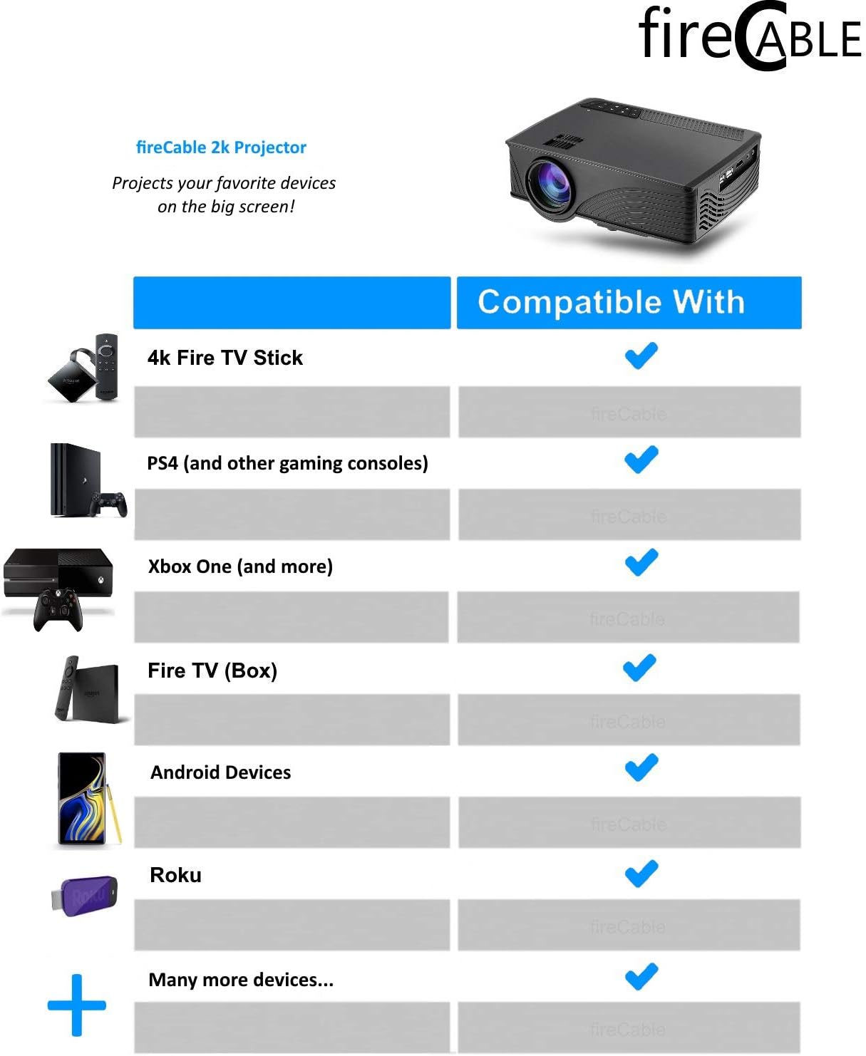 fireCable 2K Projector (for Streaming Sticks, Gaming Consoles and More)